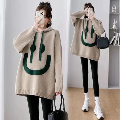 Dam Hoodie Smiley Tryck Mjukt Material 6