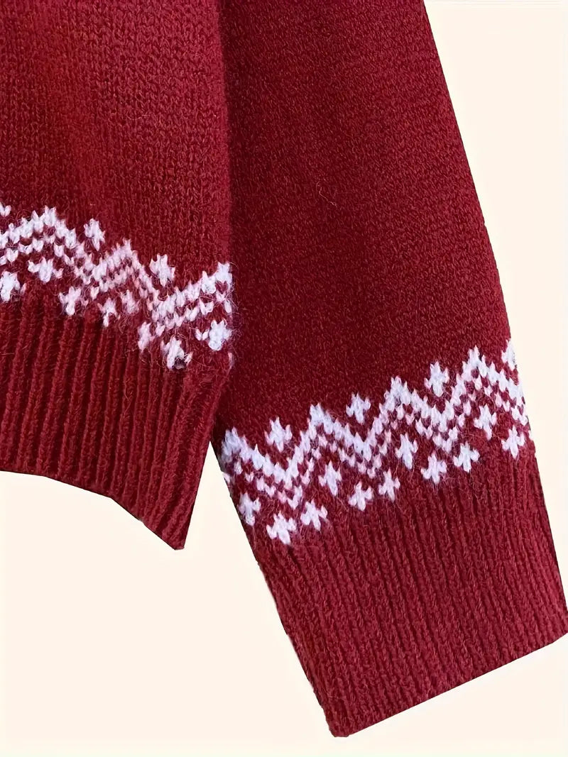 Kvinnors Jultröja Hög Krage Mjuk Akrylblandning med Renmotiv-4