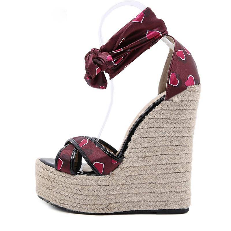 Dam Sandal Hjärtformad Design Keilabsatz PU-Läder-4