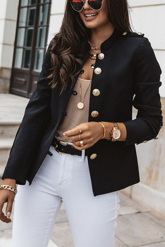 Kvinna Blazer Modern Stil Högkvalitativt Tyg med Guldknappar-1