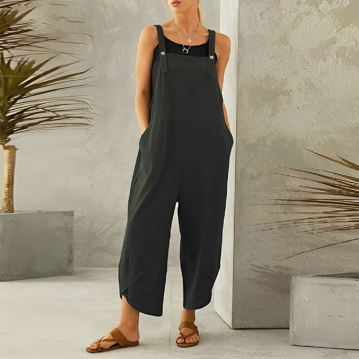 Dam Byxor Ribbad Design Lätta Material för Sommar-4