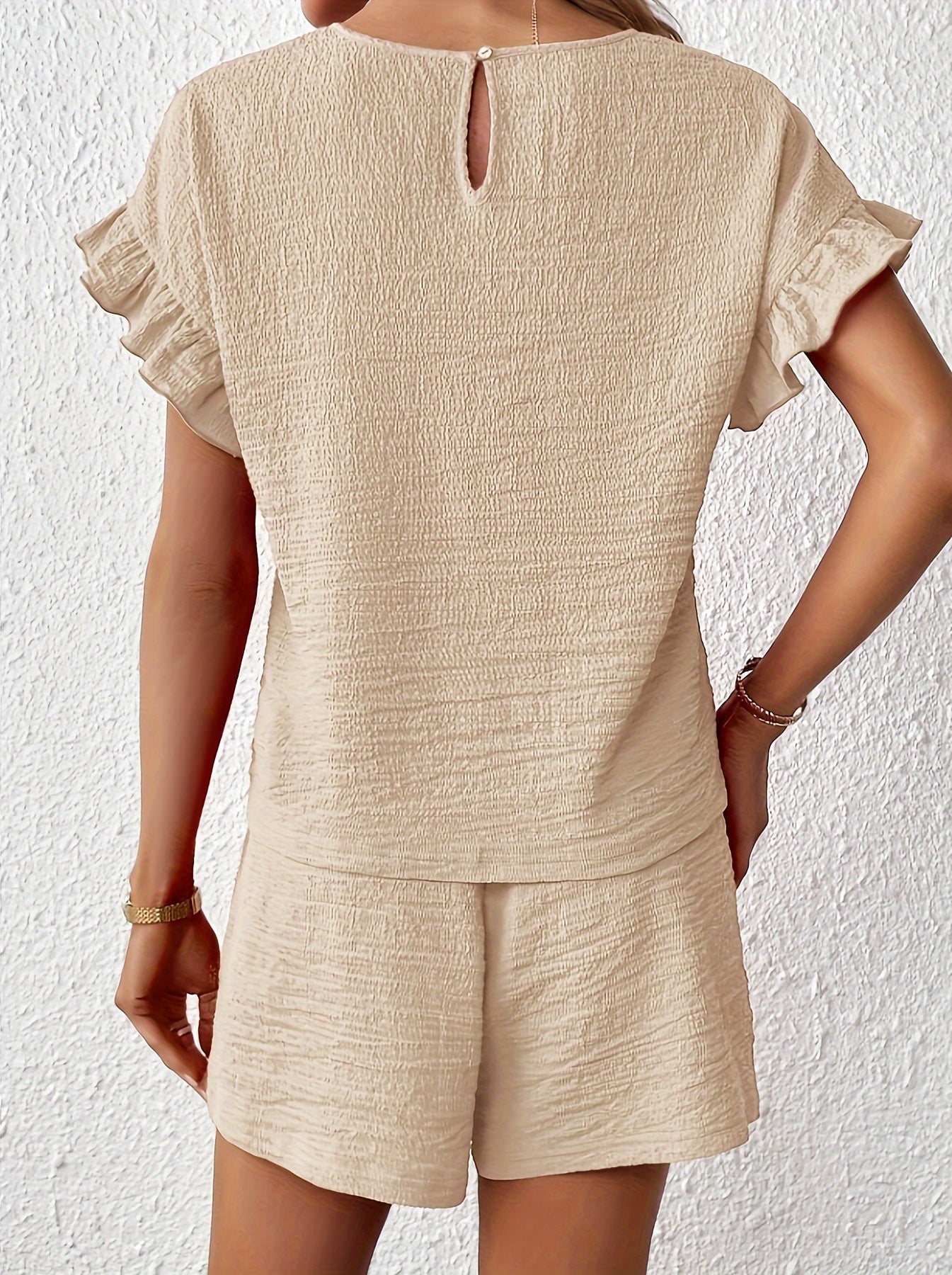 Dam Tvådelad Fritidsuppsättning Enfärgad Polyester Cirkulär Halsringning-3