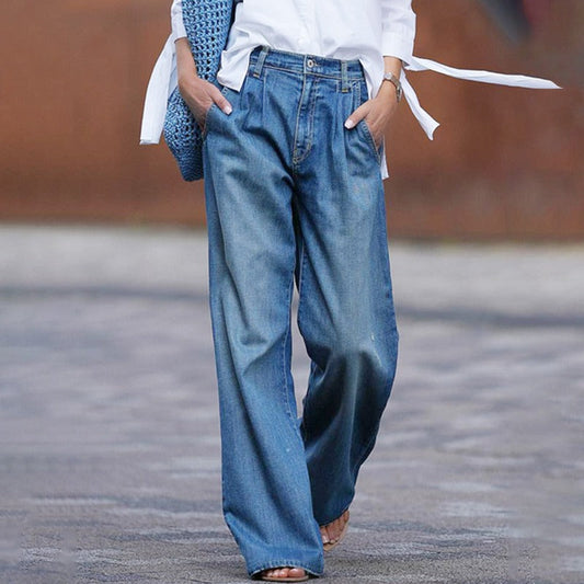 Kvinnors Breda Jeans Avslappnad Denim-1