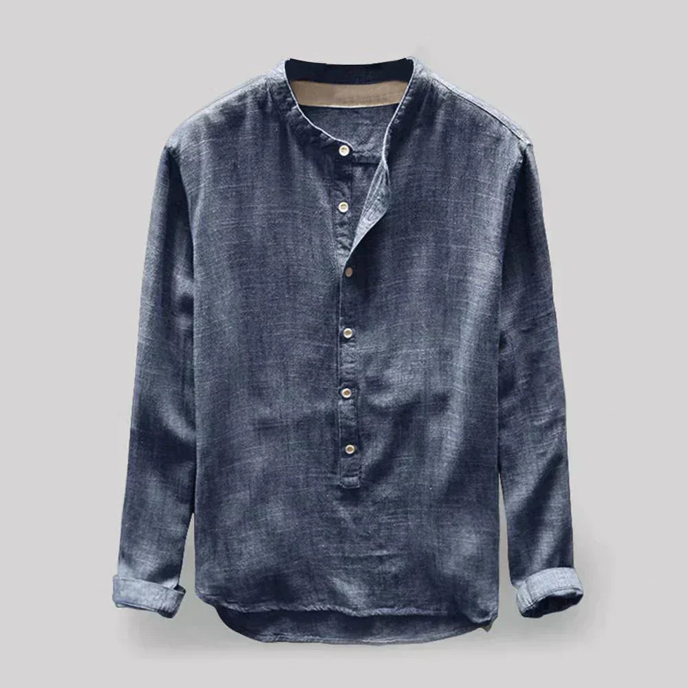 Herrenblus Henley-Krage Linneblandning Smal Passform 1