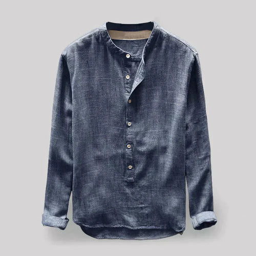 Herrenblus Henley-Krage Linneblandning Smal Passform-1
