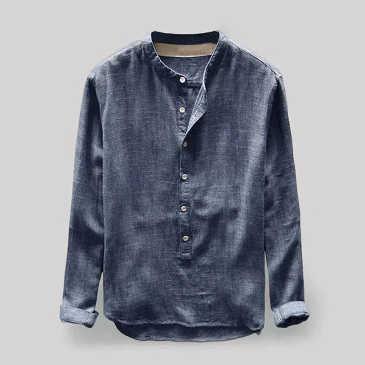 Herrenblus Henley-Krage Linneblandning Smal Passform 1