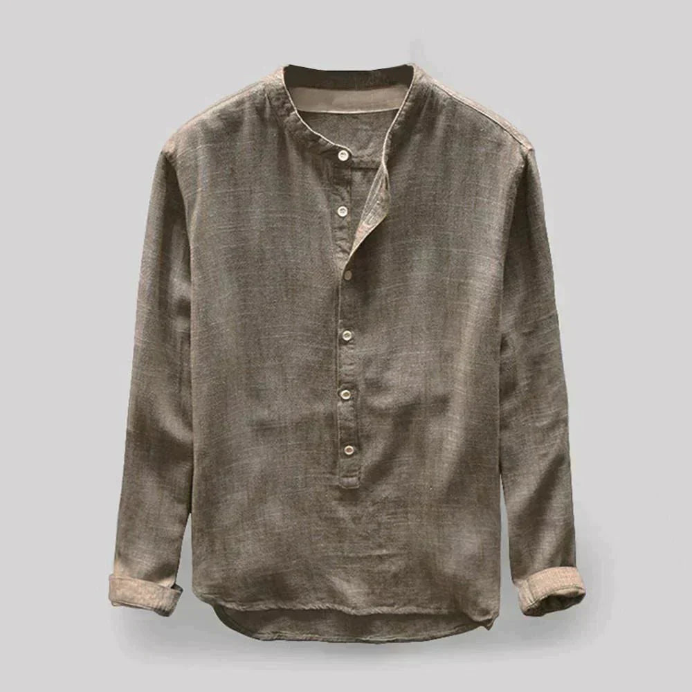 Herrenblus Henley-Krage Linneblandning Smal Passform 3