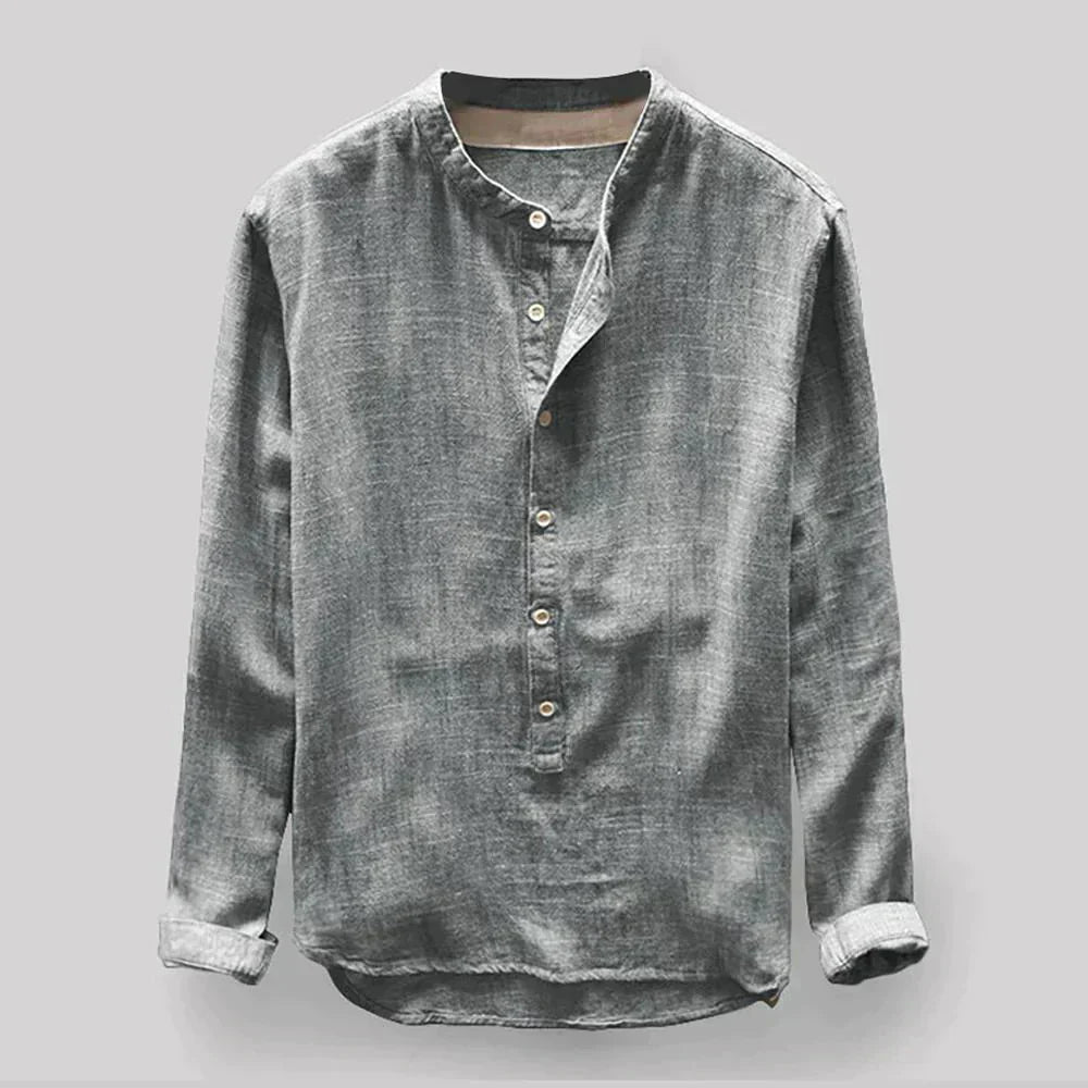 Herrenblus Henley-Krage Linneblandning Smal Passform 5
