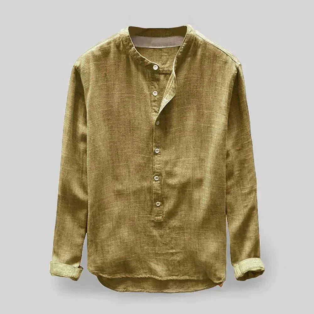 Herrenblus Henley-Krage Linneblandning Smal Passform-6