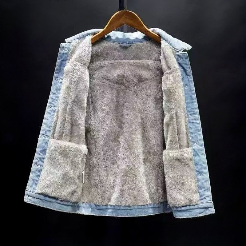 Dam Fleece Denimjacka Trendig och Bekväm Denim Fleece-4