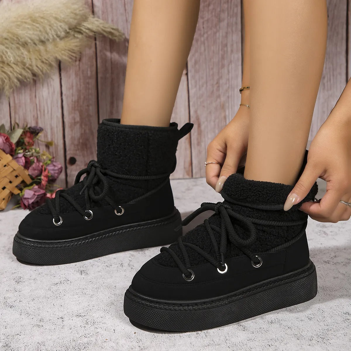 Variant image for Dam Snötövlar med Tjock Sul och Snörningssystem Syntetisk-17