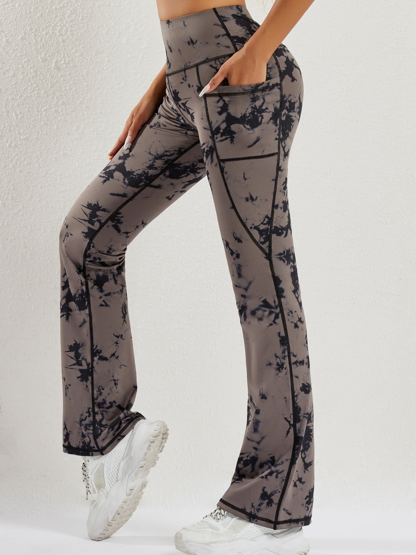 Dam Flared Yoga-byxor Hög Midja i Batikdesign Polyester-3