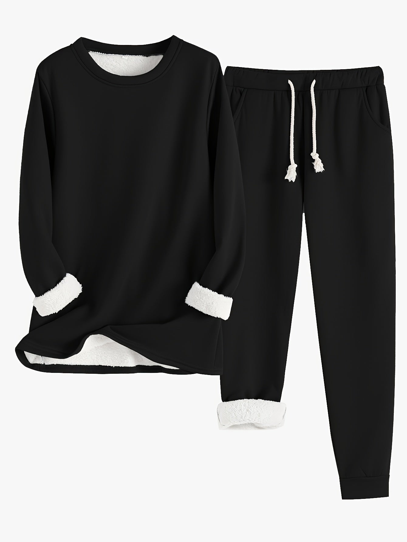 Variant image for Damset Vintertröja Joggingbyxor Monokrom Mjuk Blandningstyg-55