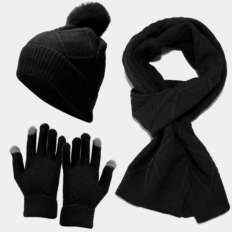 Variant image for Kvinnors Stickat Tillbehörsset Hatt Halsduk Handskar Mjukt Material-3