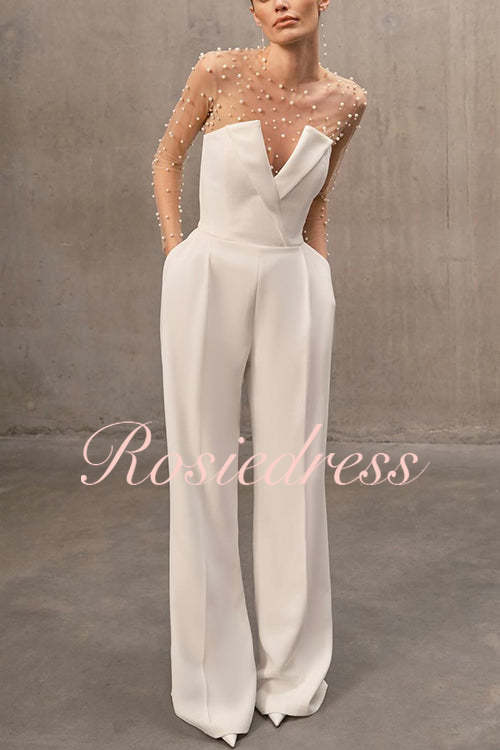 Dam Bodysuit Transparent Mesh med Pärldekoration Polyester-4