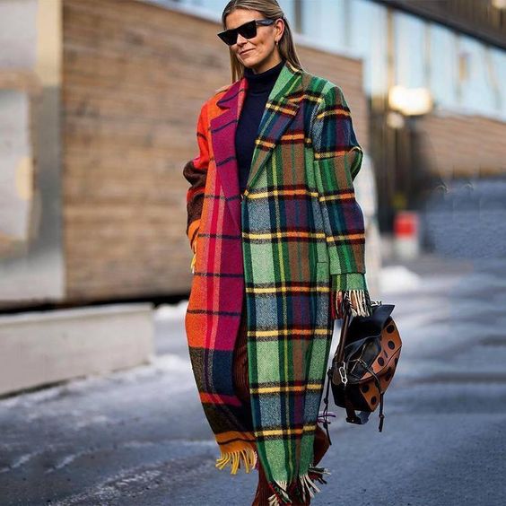 Kvinnor Lång Kappa Rutigt Ull-2