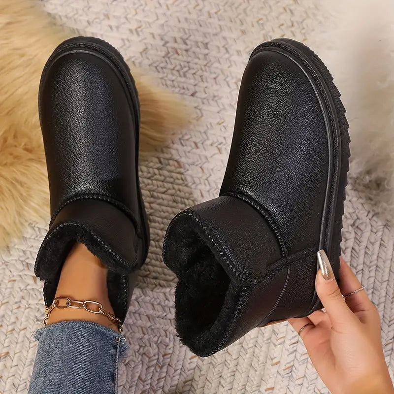 Kvinnors Ankelstövlar Fleece Fyllda PVC Halvhög Stil-1