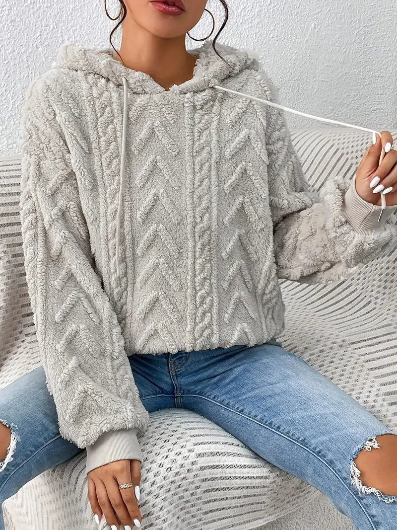 Dam Hoodie Mjuk Teddy Justerbar Sladd-4