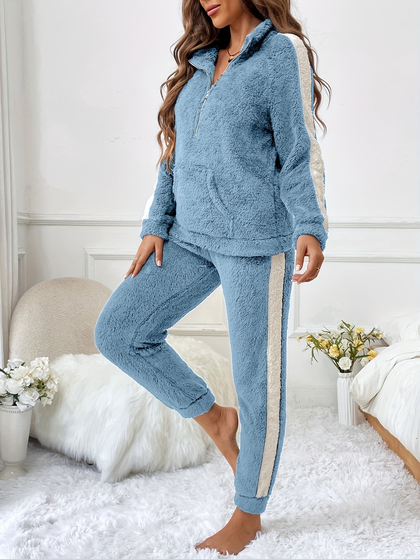 Variant image for Dam Pyjamas Set Plysch Lång Zip Topp och Byxor-5