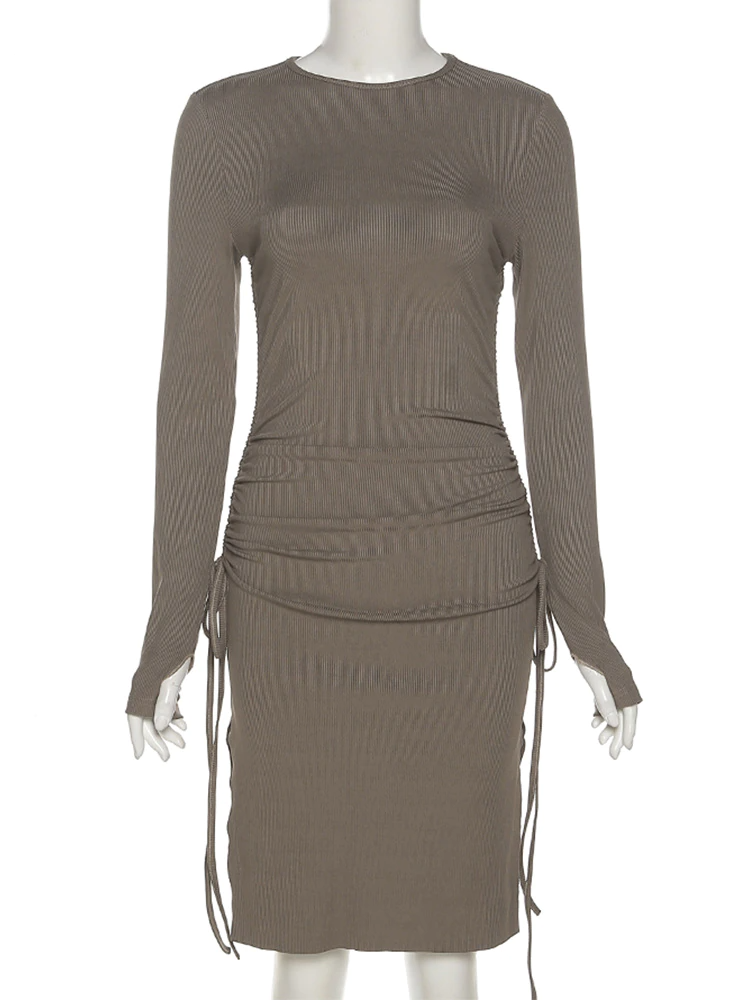 Kvinna Miniklänning Avslappnad Stil Polyester med Dekorativ Snörning-2