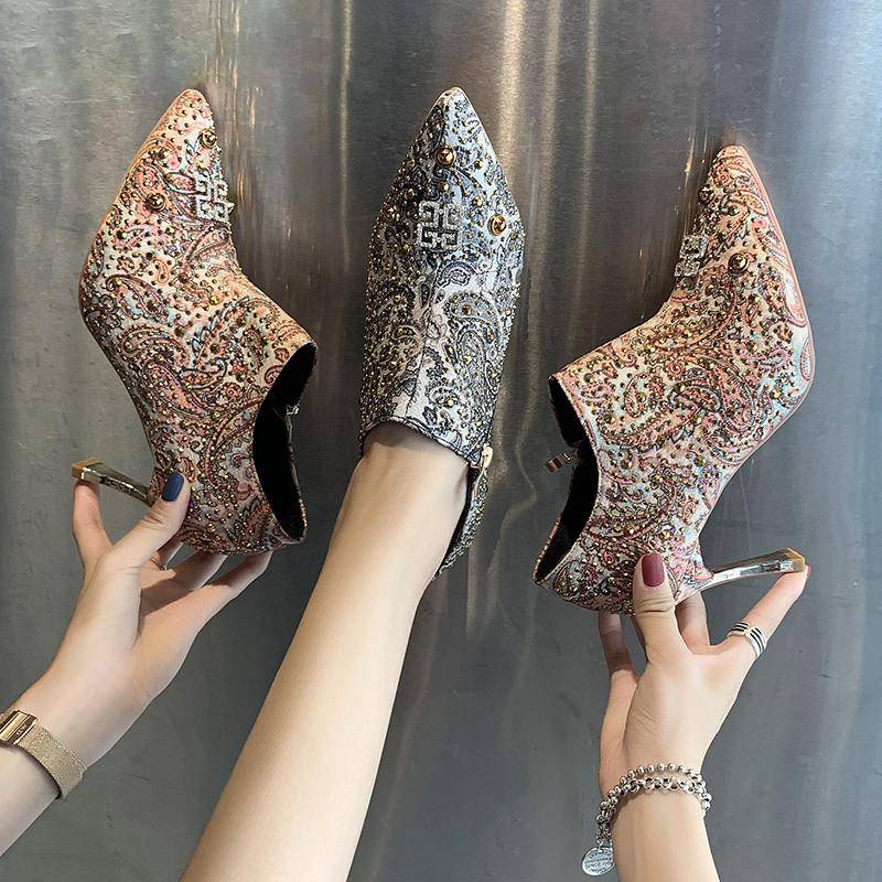 Dam Ankelboots Glamouröst Tyg Hög Klack-4