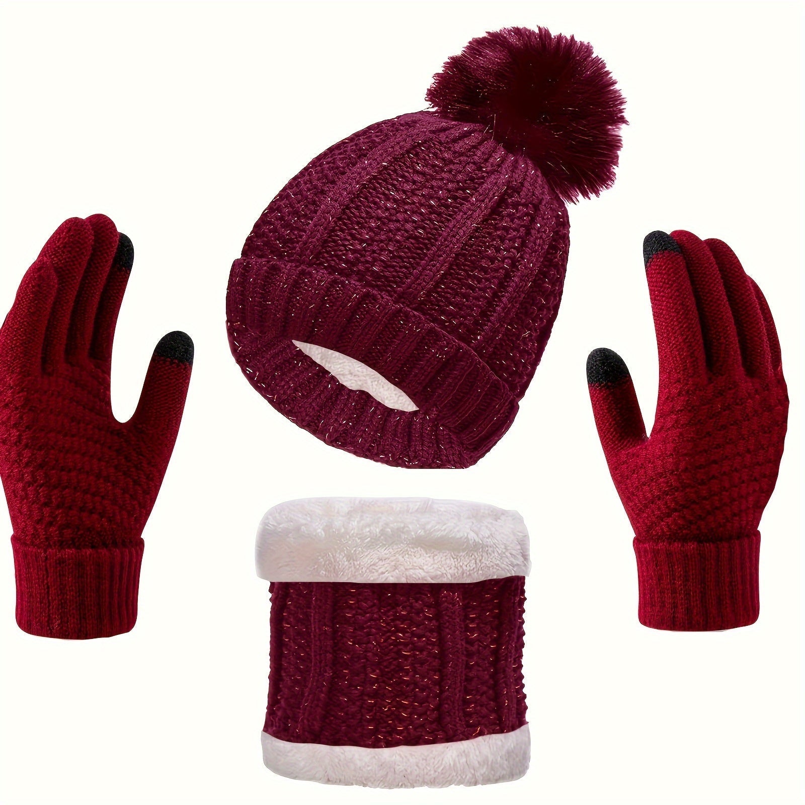 Variant image for Kvinnors Vinteruppsättning Hatt Halsduk Handskar Stickad Kvalitet-6