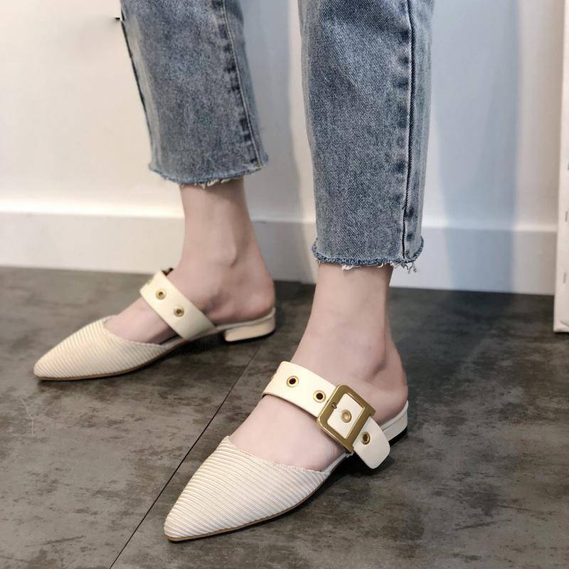 Dam Mules Skor Lågklackade med Metalldekoration PU-material-5