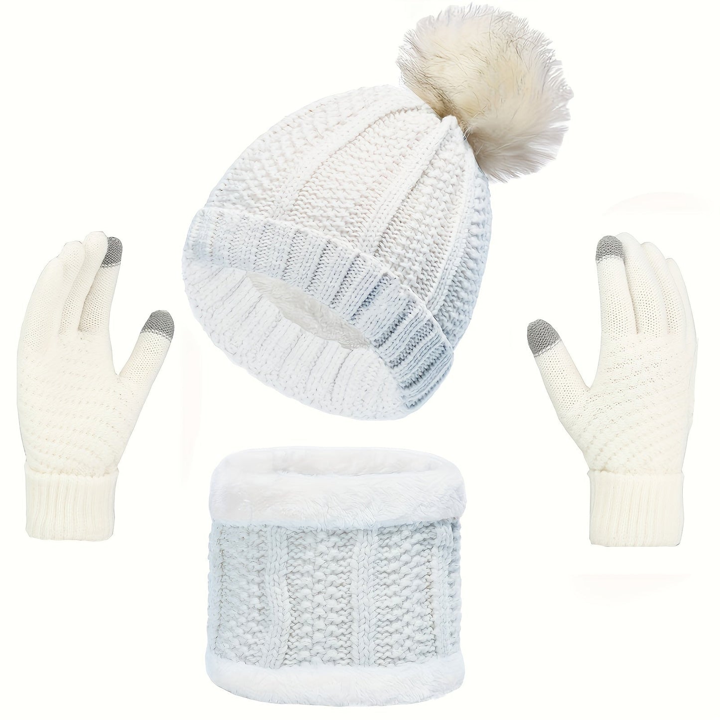 Variant image for Kvinnors Vinteruppsättning Hatt Halsduk Handskar Stickad Kvalitet-1