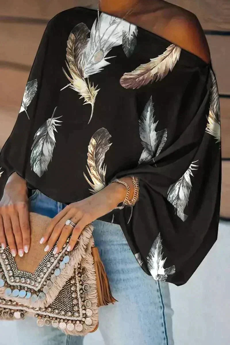 Dam Blus Off-Shoulder Blommönster Polyester Lätt-3