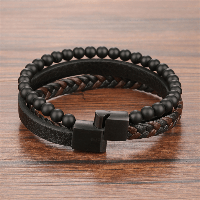 Minimalistiskt Hematit Armband Herr i Flätat Läder och Legering – Elegant och Stilren Design 6
