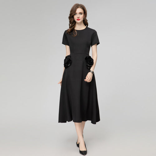 Kvinnors Rund Klänning Blommönster Bomull Polyester-1