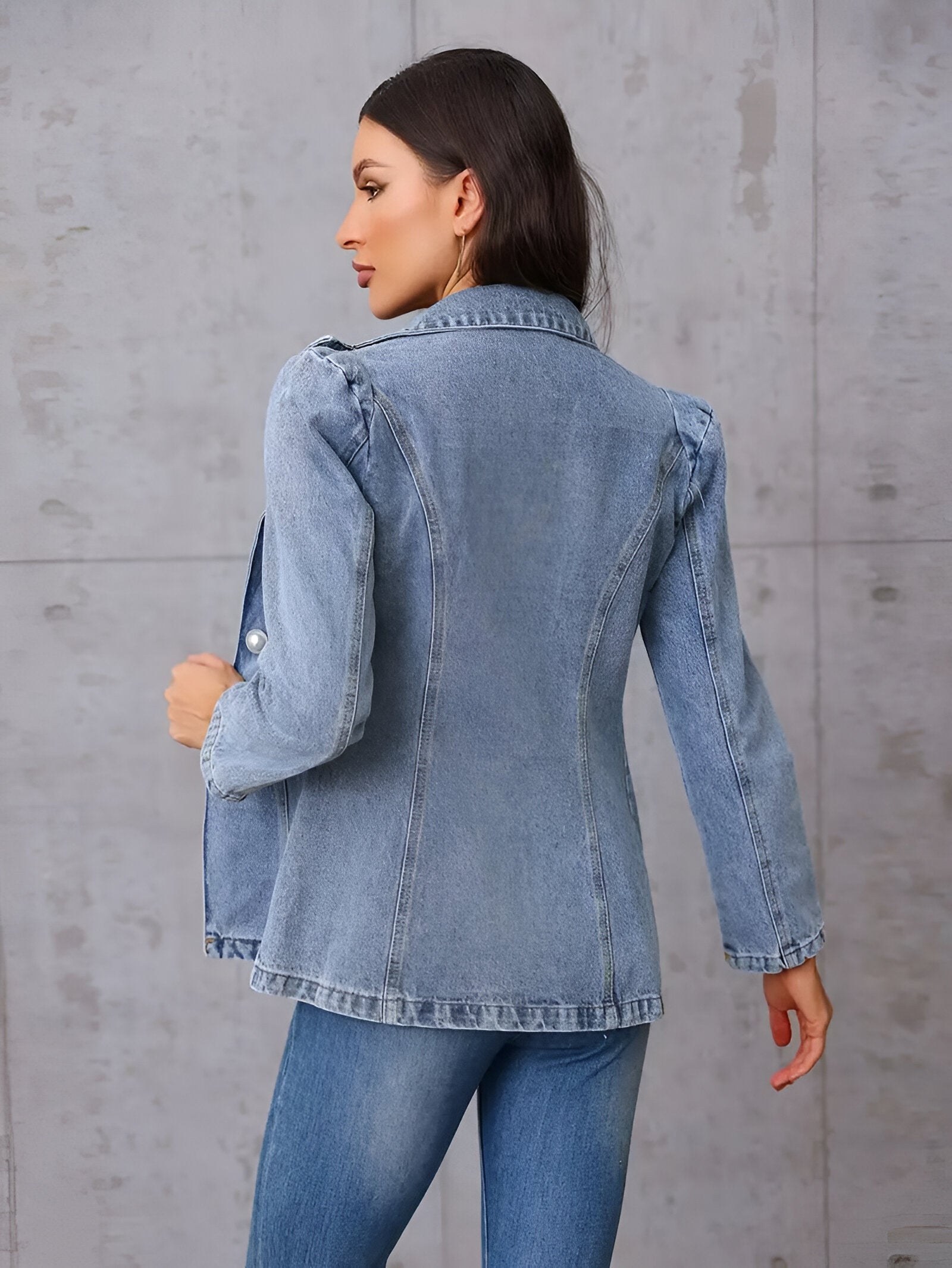 Dam Jeanjacka Asymmetrisk Design Bomullsblandning-5
