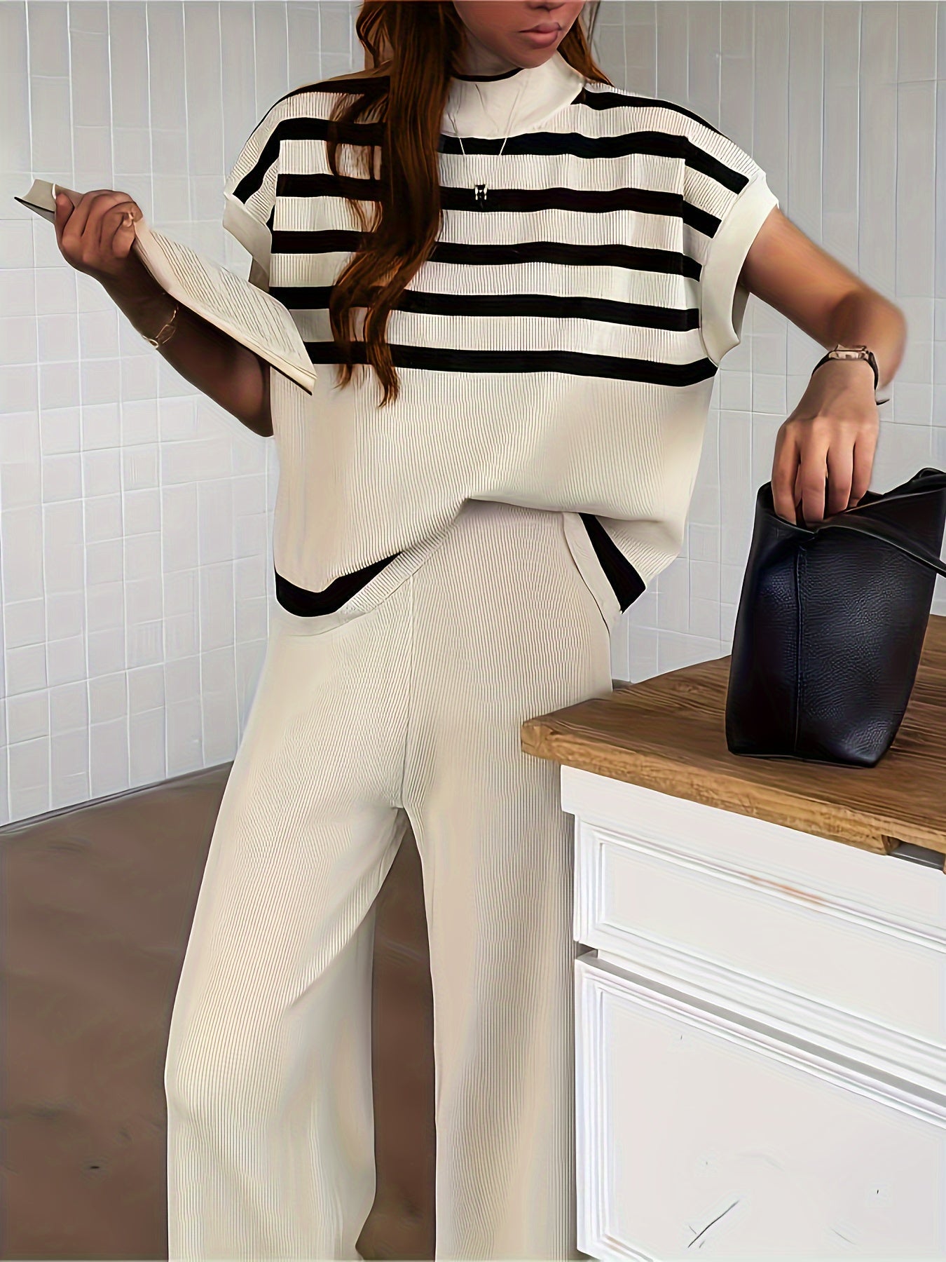 Variant image for Dam Byxor Randig Design Casual Högkvalitativt Tyg-7