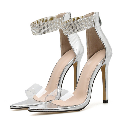 Dam Sandal Med Öppen Tå och Blixtlås i PVC – Hög Klack över 8 cm, Elegant Ankelband för Sommarens Fester 1