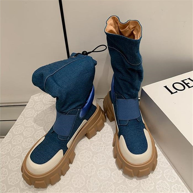 Dam Stövlar Slip-On i Cowboy Stil av Denim med Mikrofiberfoder – Rund Tå och 6 cm Klackhöjd 5
