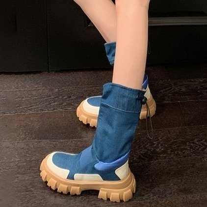 Dam Stövlar Slip-On i Cowboy Stil av Denim med Mikrofiberfoder – Rund Tå och 6 cm Klackhöjd 6