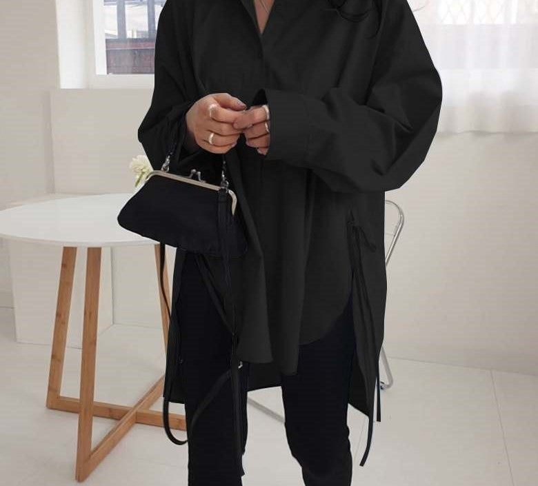 Dam Blus Överdimensionerad Tidlös Design 100% Bomull-2