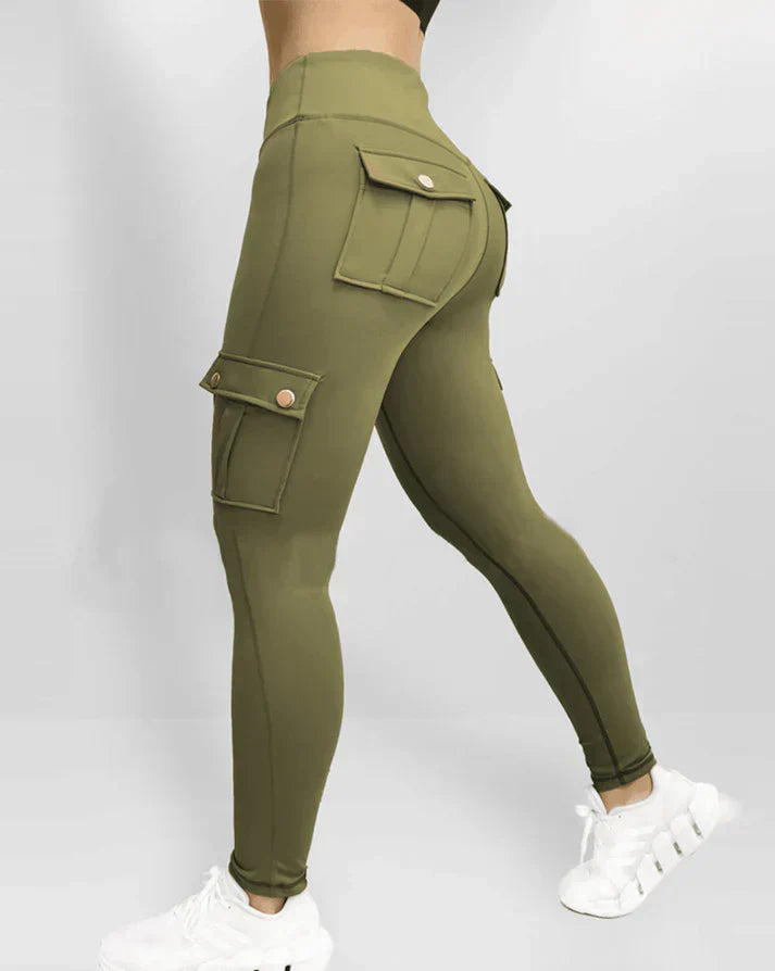 Variant image for Dam Leggings Hög Midja Sportiga med Lastväskor i Stretchigt Material-7