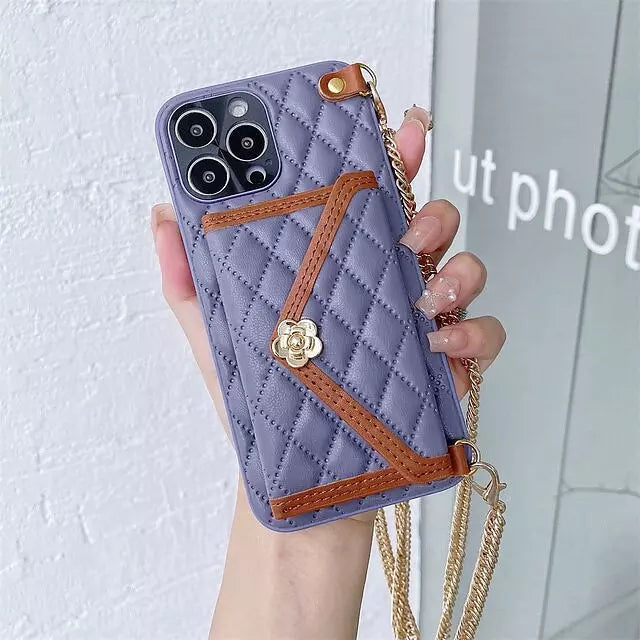 Variant image for Kvinnors iPhone Fodral Plånboksfodral Med Diamantmönster och Avtagbar Kedja-3