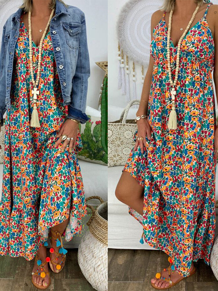 Variant image for Dam Maxiklänning Blommönster Elastisk Polyester Lång Klänning För Sommar-41