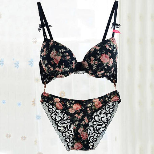 Dam Push-Up BH Blommönster Bomull Spandex-1