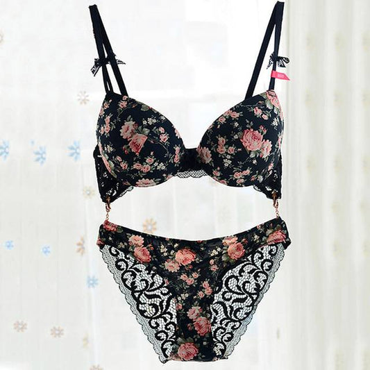 Dam Push-Up BH Blommönster Bomull Spandex-1