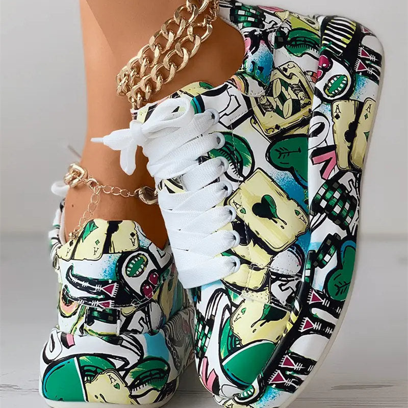 Kvinnors Sneakers Graffiti Stil Gummi Syntetiskt Läder-2