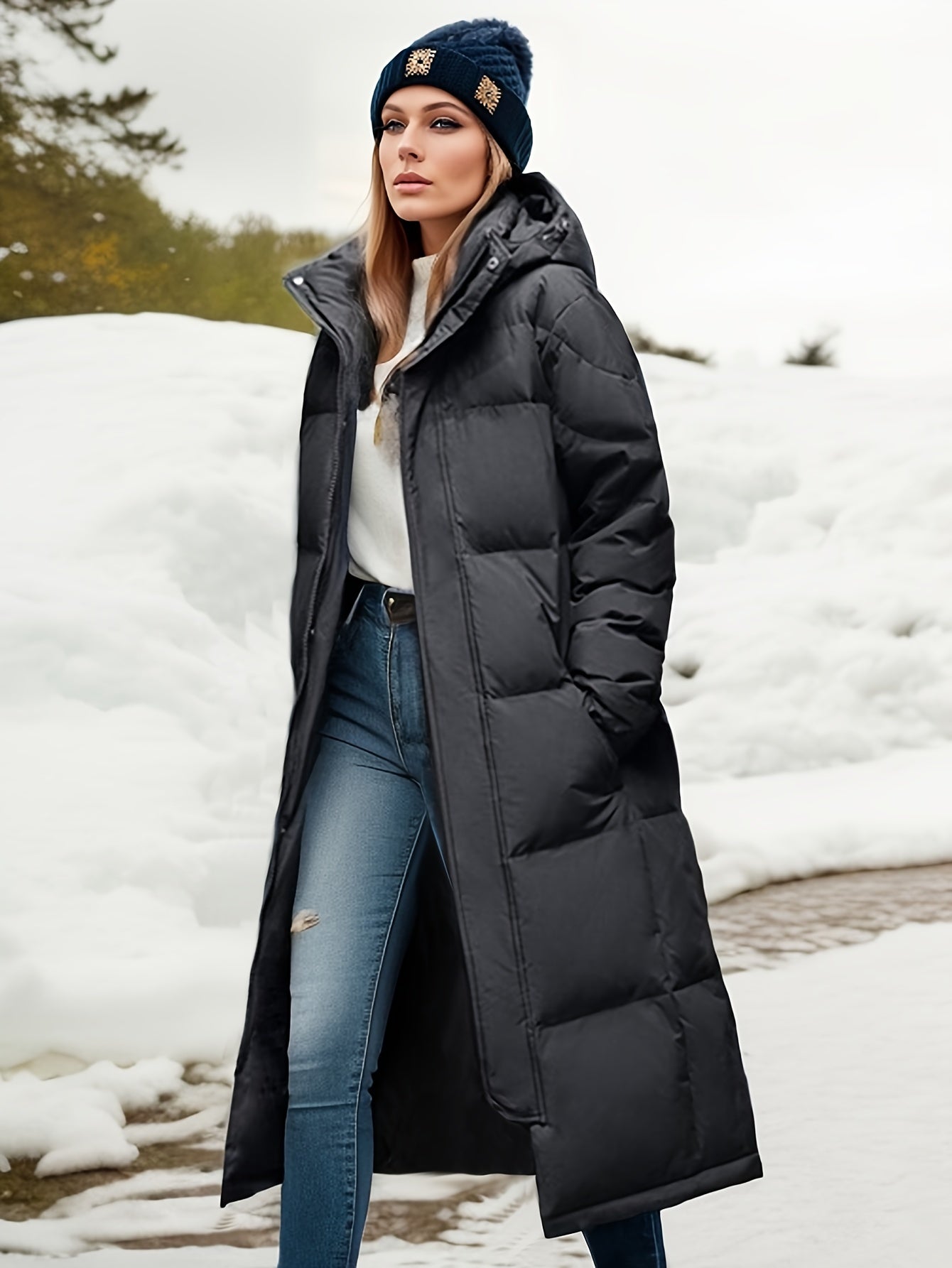 Variant image for Lång Vinterrock Dam Med Huva Högkvalitativ Polyester-6