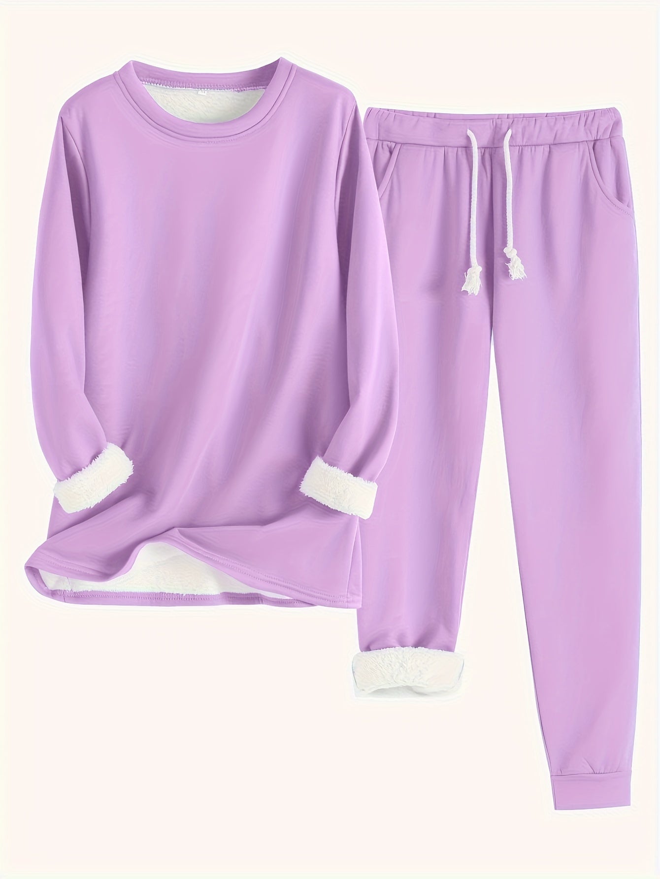 Variant image for Damset Vintertröja Joggingbyxor Monokrom Mjuk Blandningstyg-37
