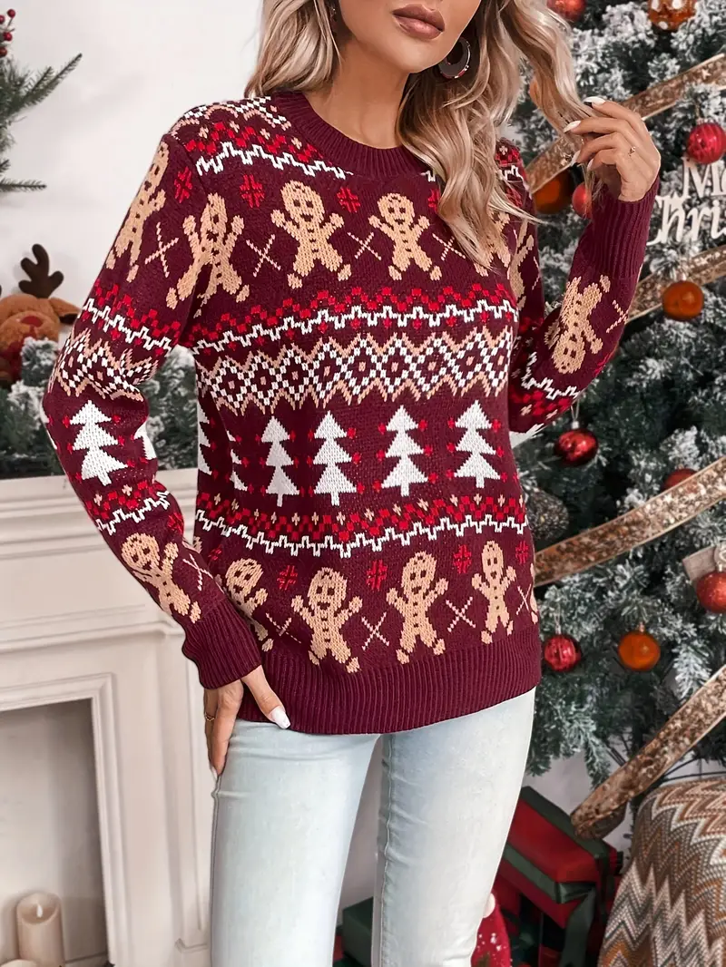 Kvinnors Jultröja Festlig Ren Design Mjuk Akryl-5