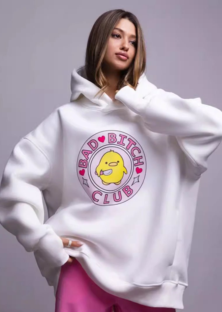 Kvinnors Hoodie med Anka Tryck – Avslappnad Stil, Mjuk och Andningsbar Blandning, Rymlig Huva och Känguruficka 8