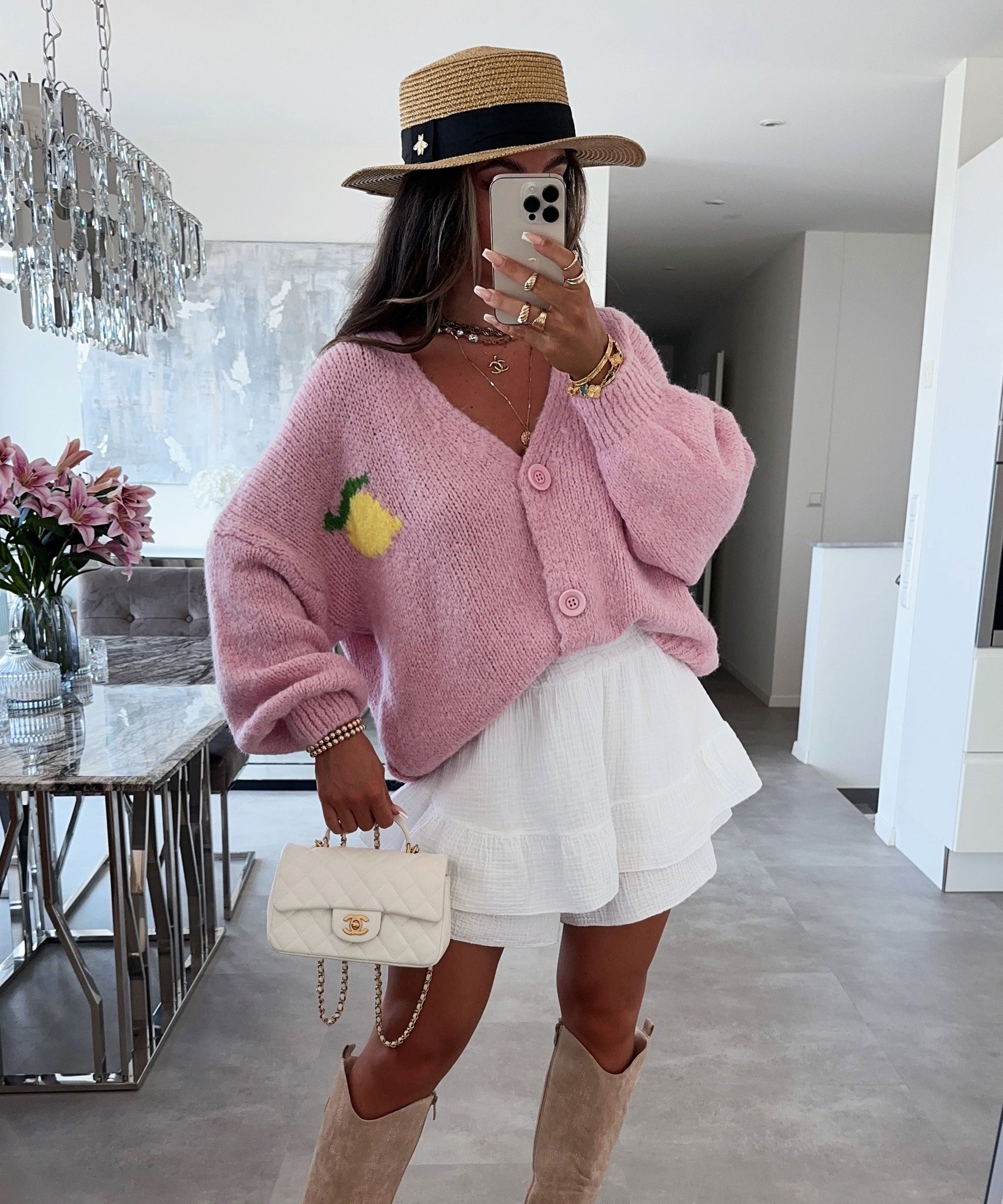 Lång Kofta Dam i Limoncello Rosa – Modern Elastisk Cardigan för Komfort och Stil, XS-XL 3
