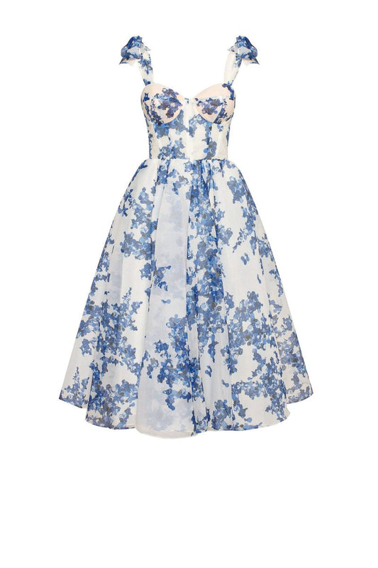 Dam Midi Klänning Blommönster Hjärtformad Halsringning Polyester 1