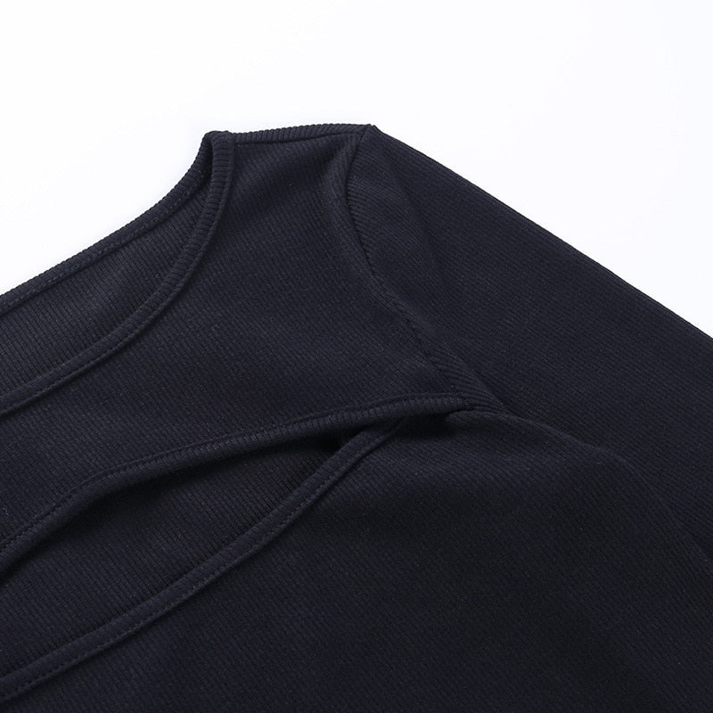 Kvinnors Långärmad Top Ribbad med Utskärningar Polyester Elastan-5